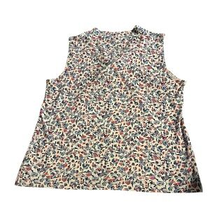 Talbots‎ 1X Sleeveless Blouse Red White Blue Fan/Floral Print